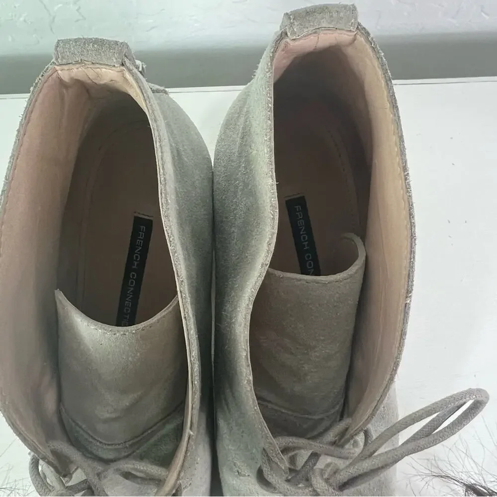French connection Boots Womens 11 Gray Dinah Suede Leather Block heeled lace Up
